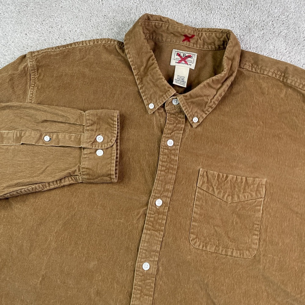 LL Bean Shirt Mens 3XL Brown Comfort Stretch Corduroy Traditional Fit Cord